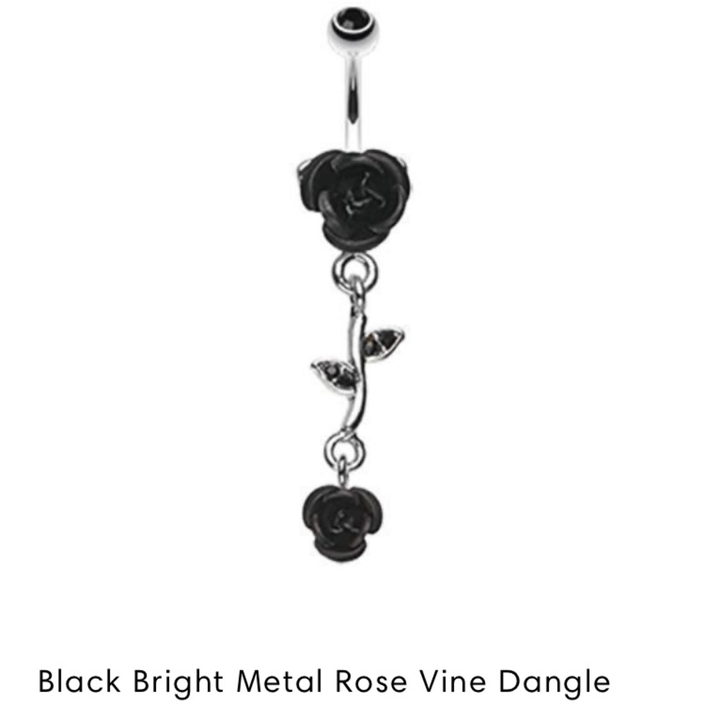 NIB Black rose dangle belly button ring